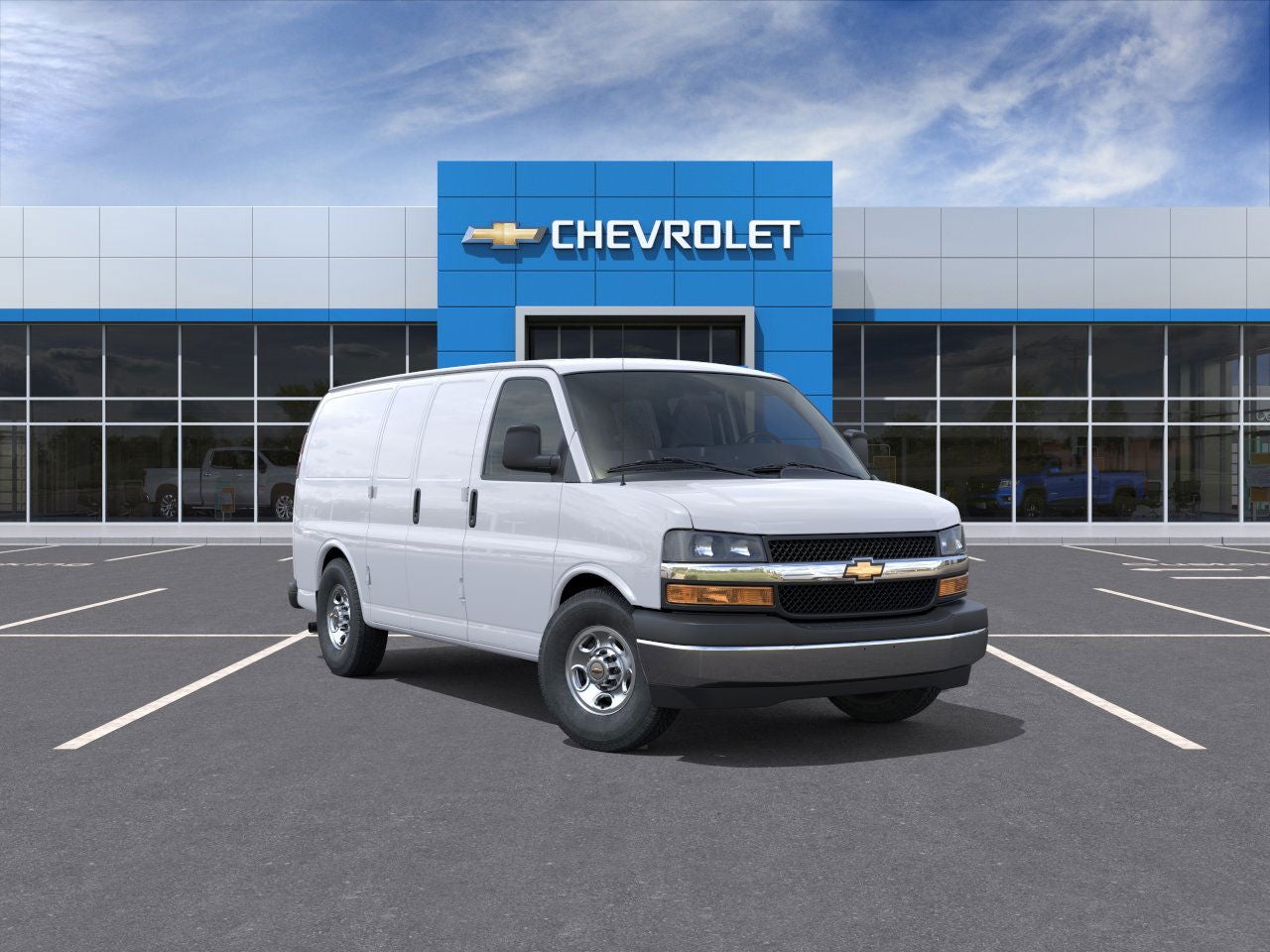 2026 Chevrolet Express Cargo 1WT in Summit White — front three-quarter view