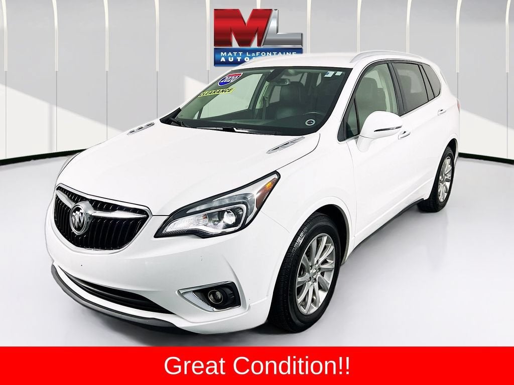 2020 Buick Envision Essence in Summit White — front three-quarter view
